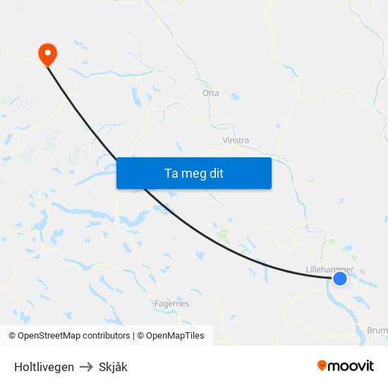 Holtlivegen to Skjåk map