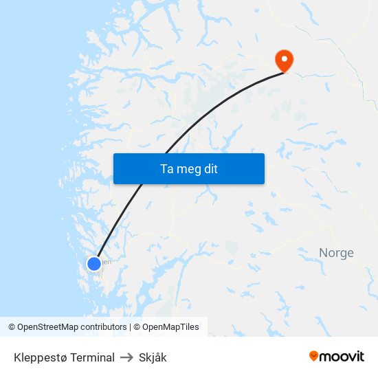 Kleppestø Terminal to Skjåk map