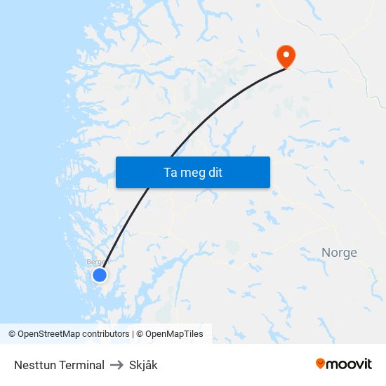 Nesttun Terminal to Skjåk map