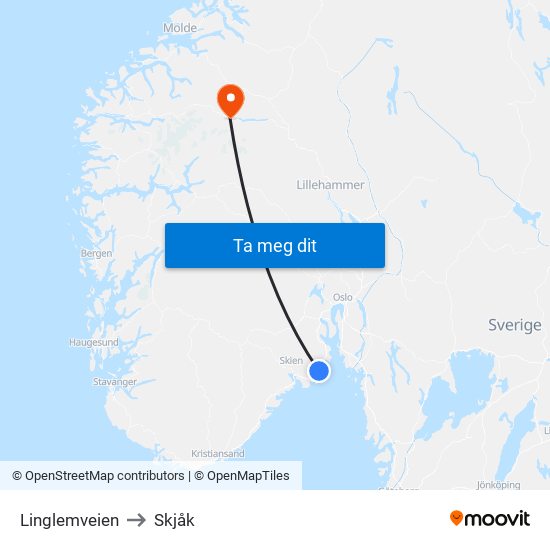 Linglemveien to Skjåk map