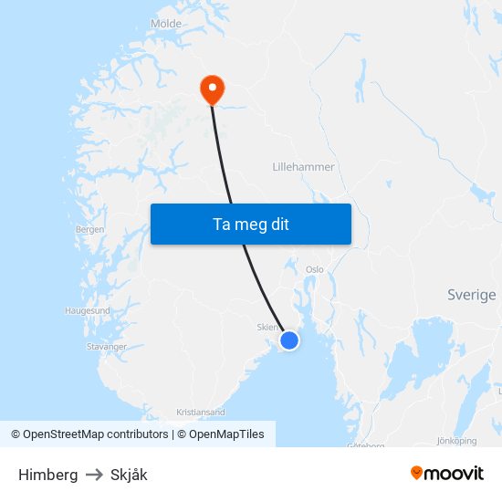 Himberg to Skjåk map