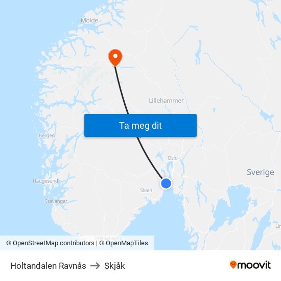Holtandalen Ravnås to Skjåk map