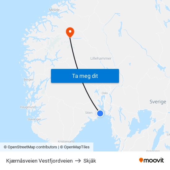 Kjærnåsveien Vestfjordveien to Skjåk map