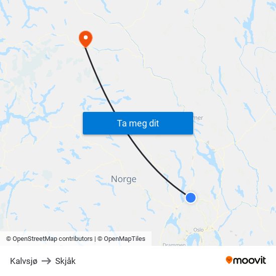Kalvsjø to Skjåk map