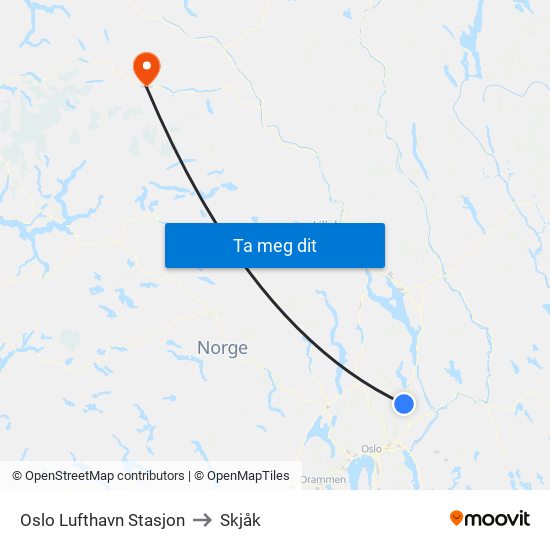 Oslo Lufthavn Stasjon to Skjåk map