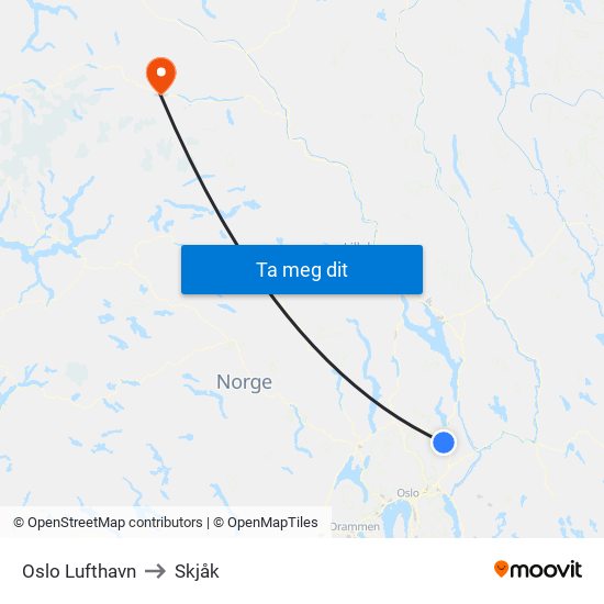 Oslo Lufthavn to Skjåk map