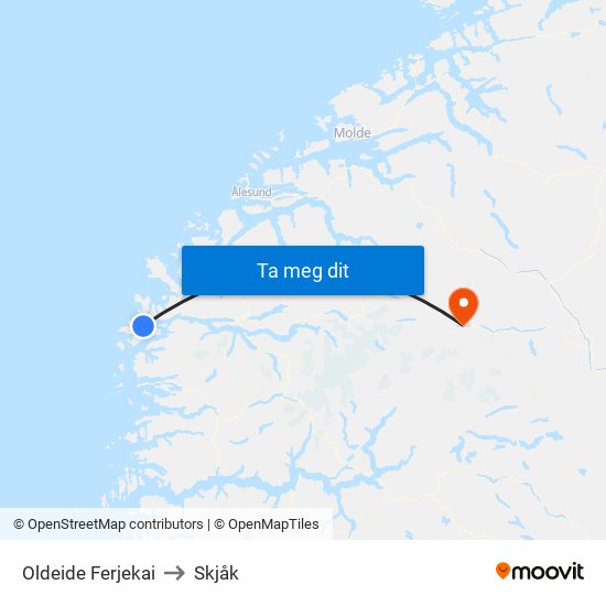 Oldeide Ferjekai to Skjåk map