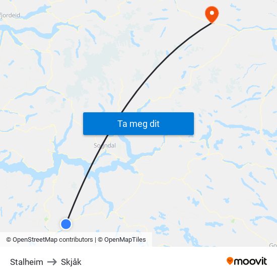 Stalheim to Skjåk map
