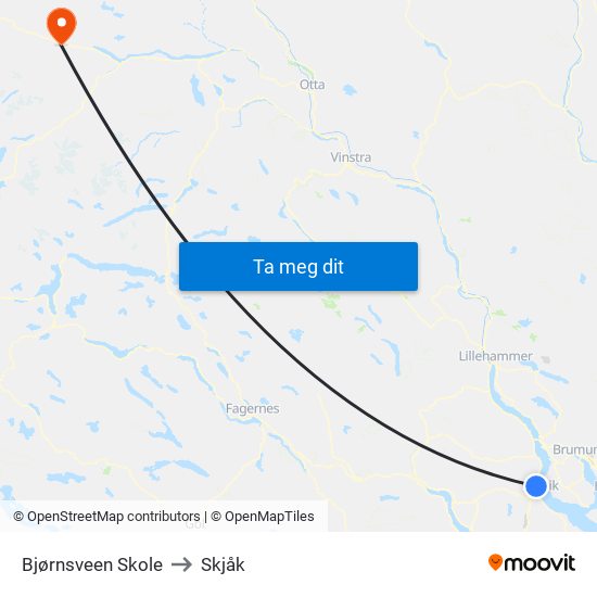 Bjørnsveen Skole to Skjåk map