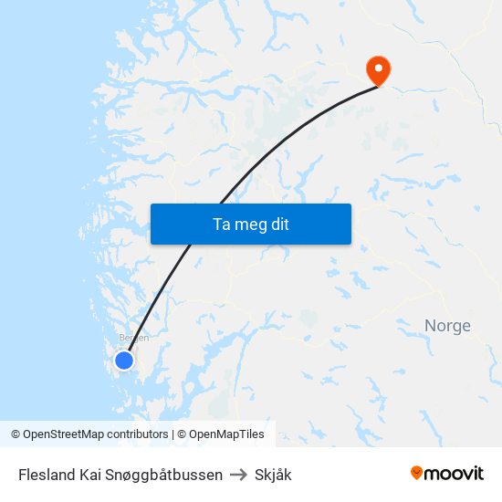 Flesland Kai Snøggbåtbussen to Skjåk map