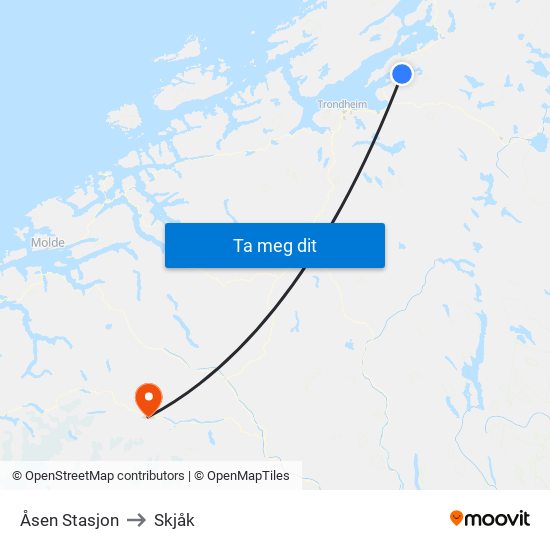 Åsen Stasjon to Skjåk map
