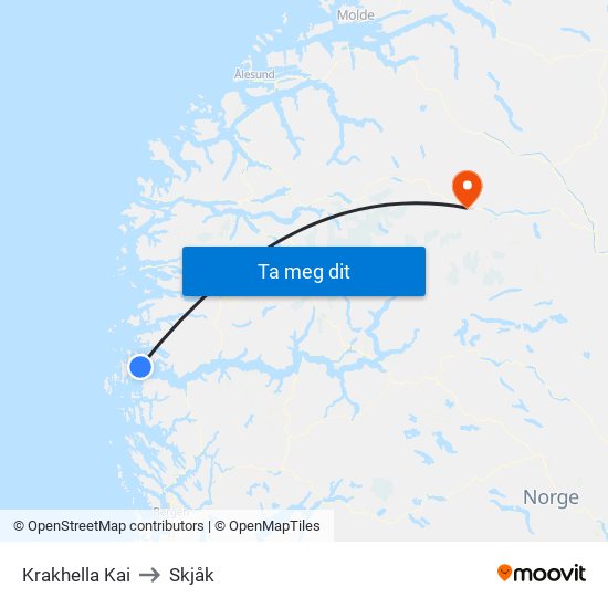 Krakhella Kai to Skjåk map