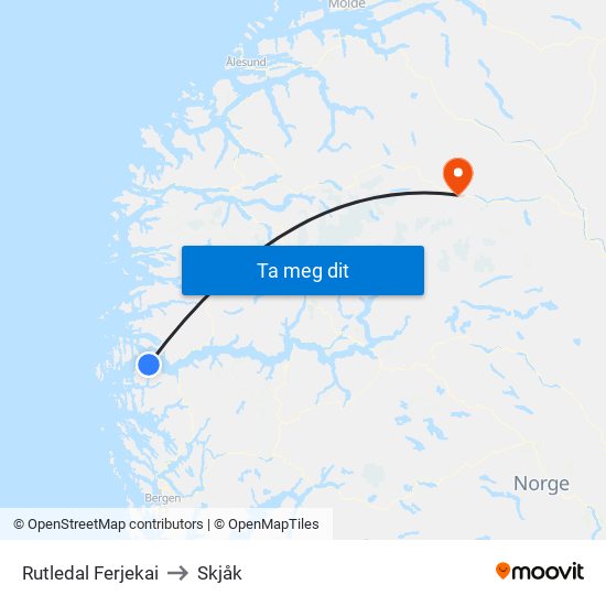 Rutledal Ferjekai to Skjåk map