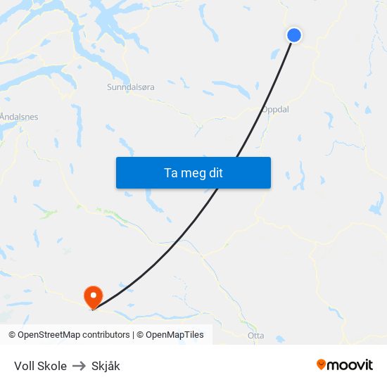 Voll Skole to Skjåk map