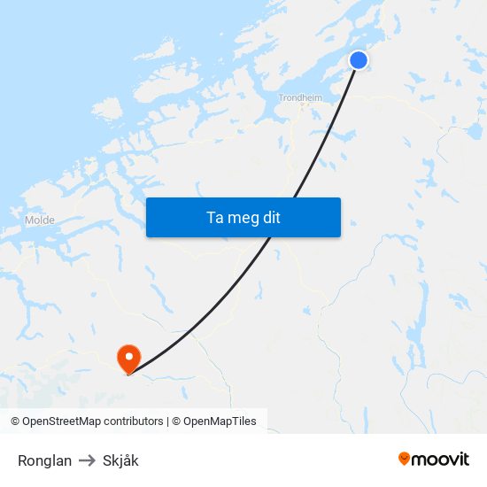 Ronglan to Skjåk map
