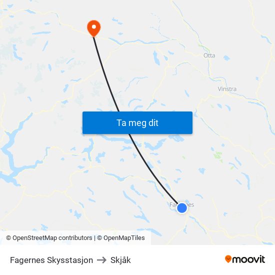Fagernes Skysstasjon to Skjåk map