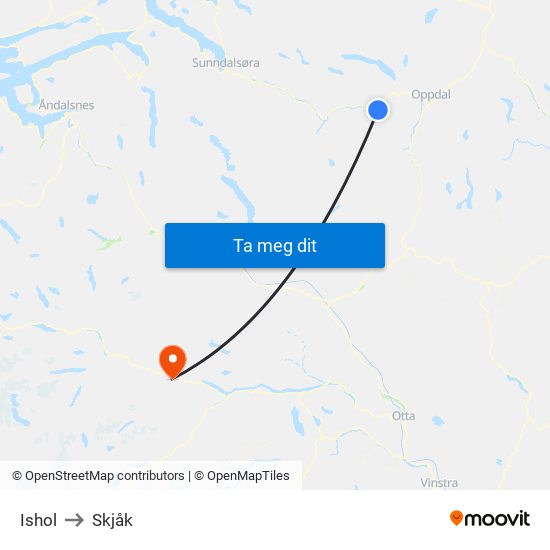 Ishol to Skjåk map