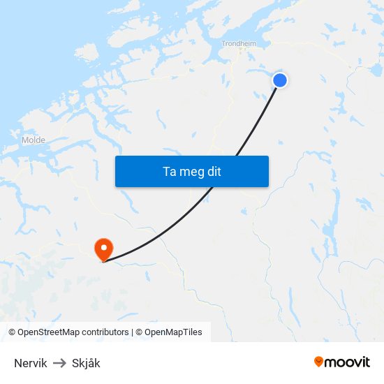 Nervik to Skjåk map