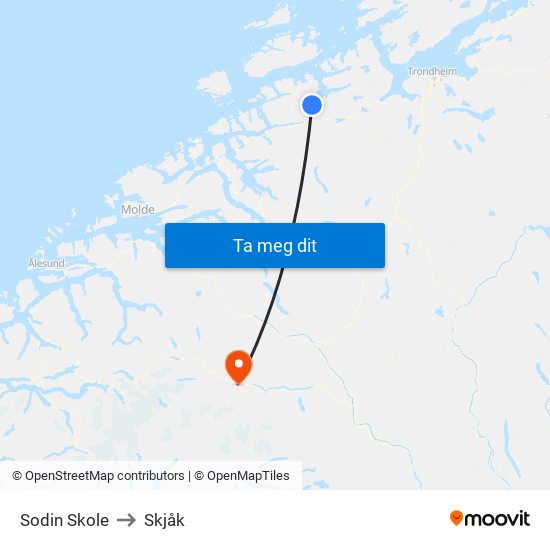 Sodin Skole to Skjåk map