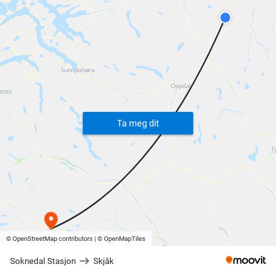 Soknedal Stasjon to Skjåk map