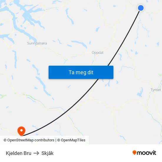 Kjelden Bru to Skjåk map