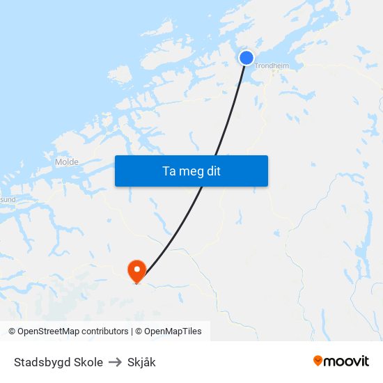 Stadsbygd Skole to Skjåk map