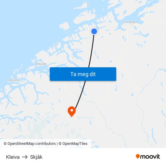 Kleiva to Skjåk map