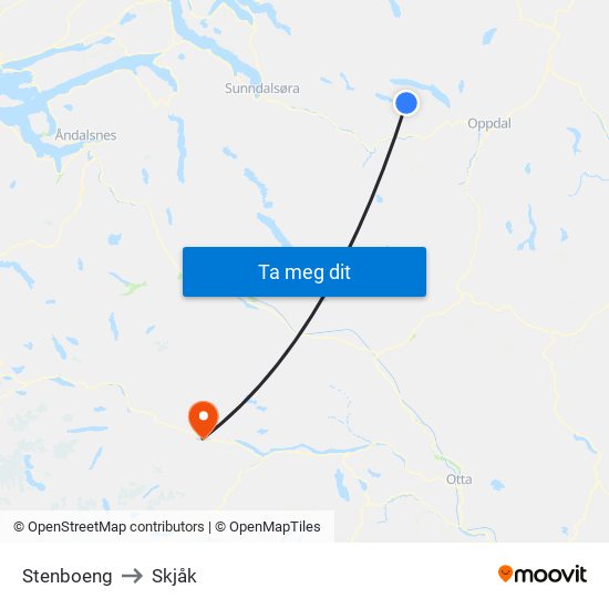 Stenboeng to Skjåk map