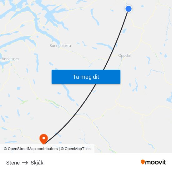Stene to Skjåk map