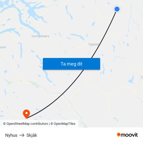 Nyhus to Skjåk map