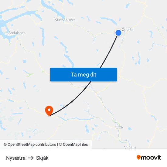 Nysætra to Skjåk map