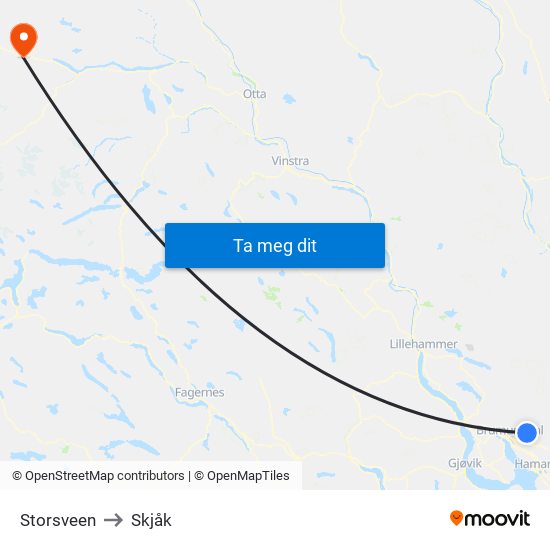 Storsveen to Skjåk map