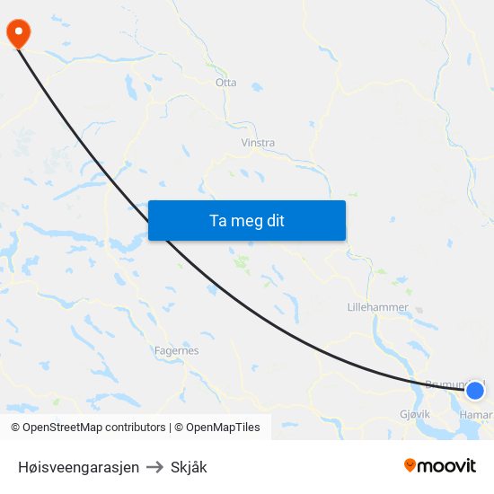 Høisveengarasjen to Skjåk map