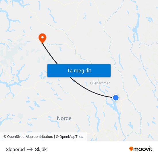 Sleperud to Skjåk map