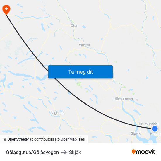 Gålåsgutua/Gålåsvegen to Skjåk map