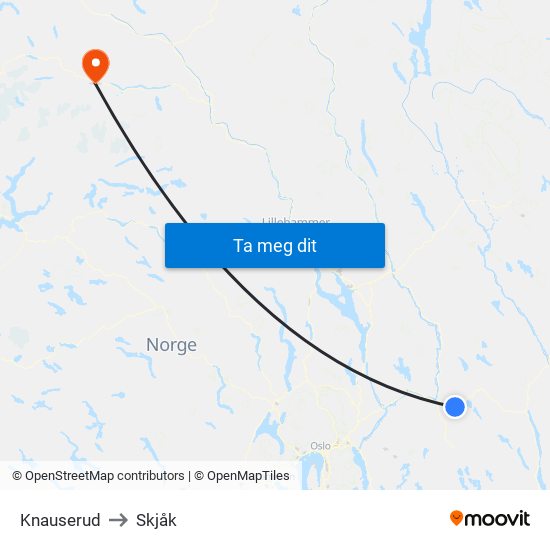 Knauserud to Skjåk map