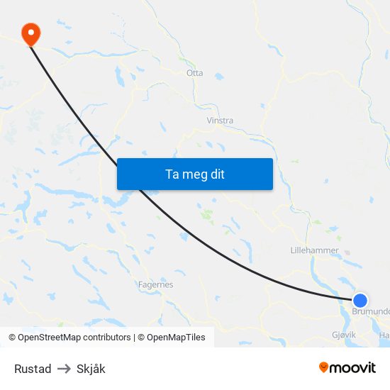 Rustad to Skjåk map