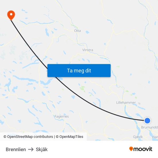 Brennlien to Skjåk map