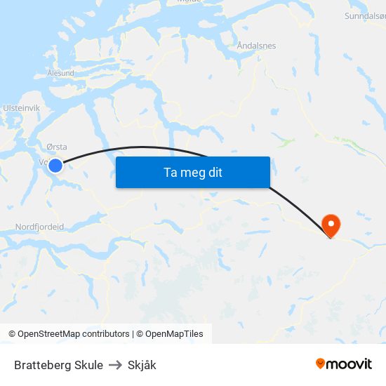 Bratteberg Skule to Skjåk map