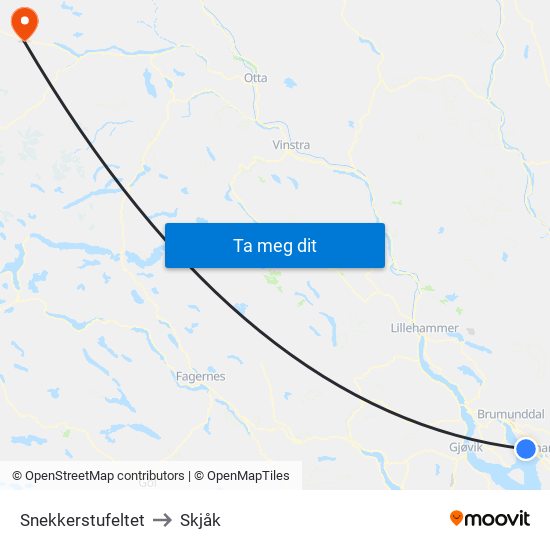 Snekkerstufeltet to Skjåk map