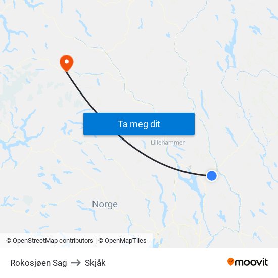 Rokosjøen Sag to Skjåk map