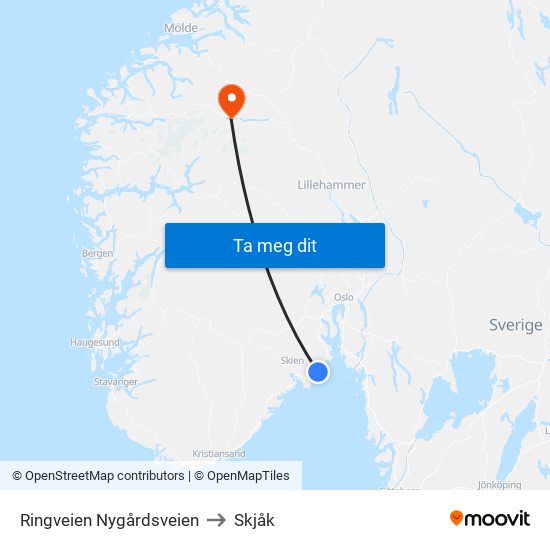 Ringveien Nygårdsveien to Skjåk map