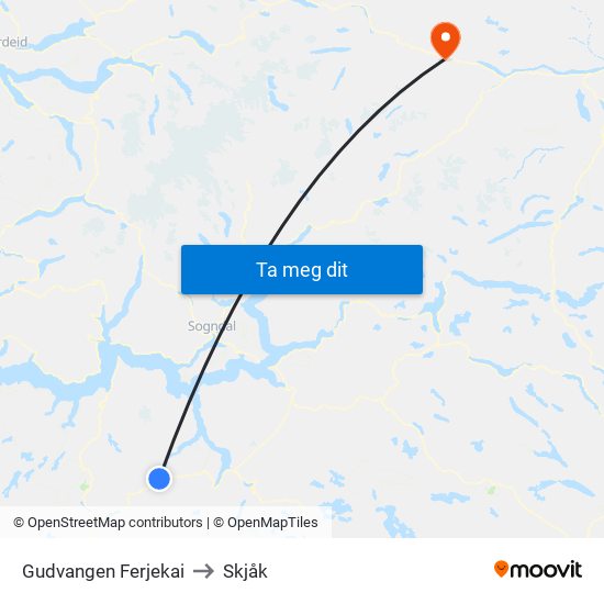 Gudvangen Ferjekai to Skjåk map