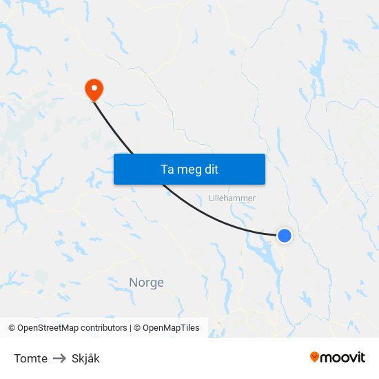Tomte to Skjåk map