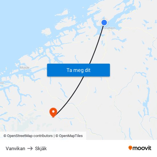 Vanvikan to Skjåk map