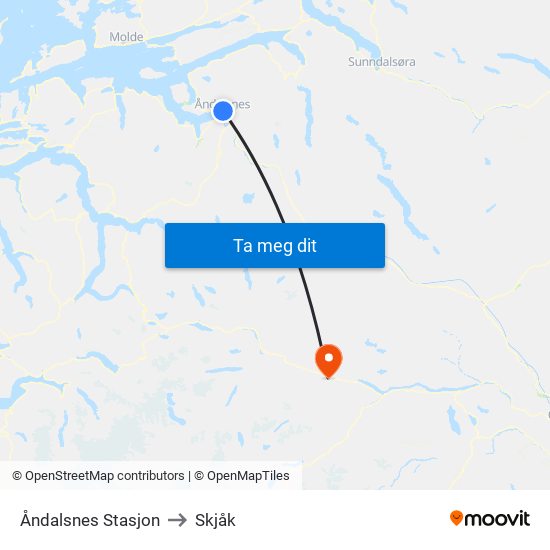 Åndalsnes Stasjon to Skjåk map