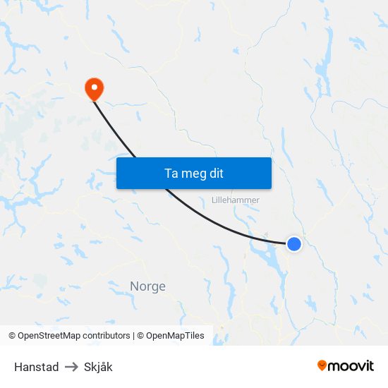 Hanstad to Skjåk map