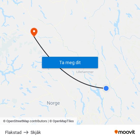 Flakstad to Skjåk map