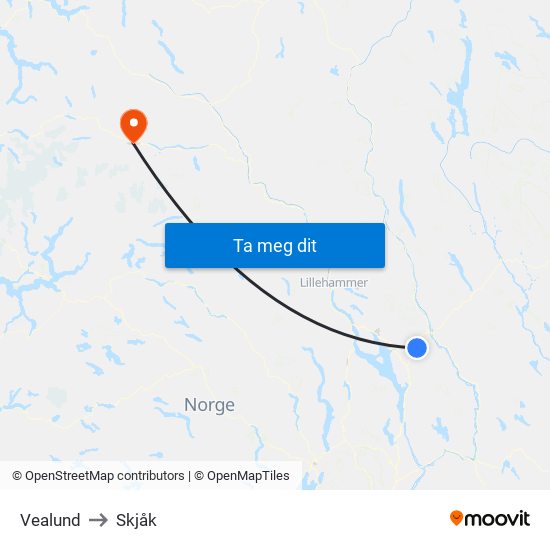 Vealund to Skjåk map