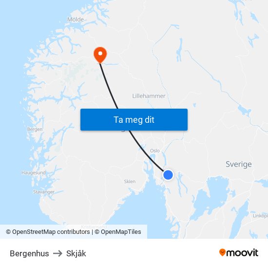 Bergenhus to Skjåk map